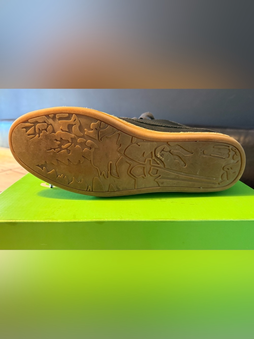 Black Leather Moccasin Kids Shoes with Tan Sole - Picture 4 of 6